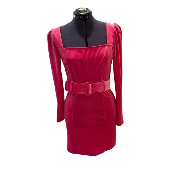 Blu Pepper Velour Belted Bodycon‎ Mini Dress Hot Pink Size L - Picture 3 of 14